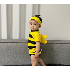 로이앤한나 귀여운 베이지 유아 남아 여아 아기 꿀벌 래쉬가드 수영복 세트