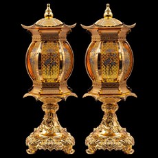仿古宮燈財神燈關公燈佛前供燈led蓮花燈長明燈佛堂心經大號神燈 神明燈 供佛燈 長明燈 佛燈供燈 風水 擺飾 招財 佛燈, 14.5寸【蓮花款】黃金色/一對 高, 1個