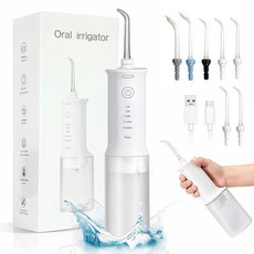 kemei 무선 휴대용 구강세정기 IPX7 방수 7개 노즐팁 구강관리 가족용 및 여행용, 화이트