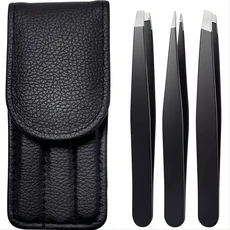 핀셋 세트 3 4pcs 바디 자란 및 얼굴 털 제거를 위한 프리미엄 스테인레스 스틸 눈썹 정밀 샤프 팁, 02 MNS001