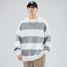 투니스 남성 스타일리시 스트라이프 라운드넥 니트 스웨터