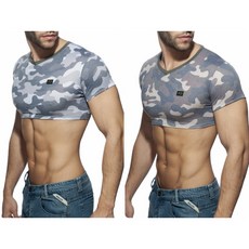 ADDICTED 迷彩半截式T恤 AD運動健身短袖上衣 露肚臍 軍裝迷彩印花 派對必備 AD868