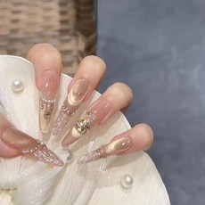 DFMEI 【邁巴鶴】金閃亮貓眼手繪碎鑽天鵝純手工穿戴甲顯白氣質高級穿戴, 1個, 1g, 邁巴鶴:M