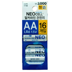코즈멧 네오셀 알카라인 건전지 AA 16개입 (압축 마스크팩 증정), 1세트, 16매입