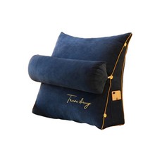 Trave library 奢華純色刺繡靠枕, 深藍色