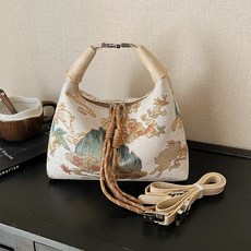 新中式刺繡旗袍風DIY手工材料包 斜挎單肩小包, 米白材料包 自己做 有長肩帶, 1個