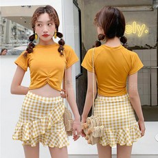 호텔 호캉스 모노 비키 키니 프릴 슬리밍 오프숄더 수영복 온천