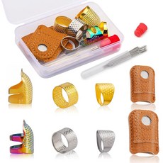 10개의 수작업 바느질 골무 조절 가능한 금속 핑거 실드 링 가죽 동전 프로텍터 골무 링 캡 방패 뜨개질 퀼팅 DIY 공예 도구, 33PCS, 33PCS