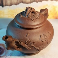宜興紫砂廠 紫泥梅報春壺 早期紫砂茶壺 宜興壺 紫泥茶壺 收藏茶具, 1個, 紫泥, 約150cc