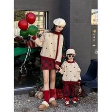 一起玩親子裝母子母女一家三口毛衣男女兒童聖誕立體毛球套頭毛衣