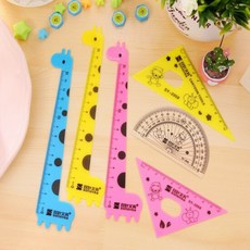 楨豐 長頸鹿文具四件組 卡通尺 量角器 三角板 兒童學習文具套裝, 1個, 學霸藍