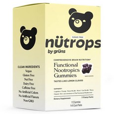 格倫斯 Nootropics 功能性益智補充劑 檸檬雲朵風味軟糖 無糖, 1個, 112錠