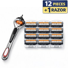 SCHTUS NEW 프로글라이드 퓨전 파워 질레트 호환용 5중 면도날+면도기1개, 1세트, 12개입