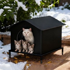 길고양이 겨울 집 떠있는 받침대형 고양이 길냥이 급식소, 1개, 블랙