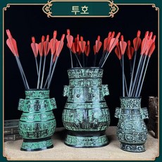 행사용 투호놀이 전통 민속 놀이 행사 던지기 세트 청동 투호 야외 항아리 명절 게임 실내 활동, 납작 작은 냄비+고무 막대10
