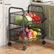 주방 다용도 다층형 바닥 거치형 야채 보관대 마늘 양파 바구니 과일 트레이 향신료 정리 카트, 11 검정색 2단 중간 사이즈 - 바퀴 포함