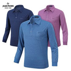 쟌피엘 백화점용 봄/가을 국산 남자 고급 스판 카치온 도트 골프티 골프웨어 카라티 카라넥 긴팔 티셔츠