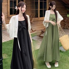 孕婦裝 夏季連衣裙大碼中式國風套裝女弔帶裙子胖MM遮肉顯瘦兩件套IZMTXGT01Q