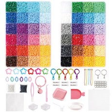 2.6MM펄러비즈 키트(도구 포함) DIY 펄러비즈 공예 재료 키트 48색 펄러비즈 입체 도안 + 도구 색색의 비즈 키체인 포함 친환경/무독성/안전한 소재., 1개 1개