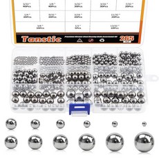 ECLATIS Tanstic 265피스 12가지 사이즈 정밀 베어링 스틸 볼 키트 임페리얼 3/32인치 1/8인치 5/32인치 3/16인치 7/32인치 1/4인치 9/32인치