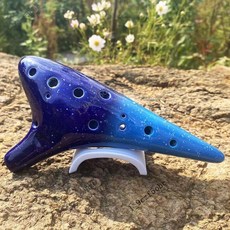 熱銷陶笛12孔ac初學者入門中音C調十二孔專業學生成人陶塤樂器陳情笛, 藍色星空【旗艦】配教程+掛繩+袋子, 1個