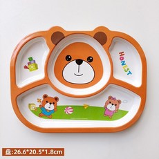 山水瑤安勒熊竹纖維兒童餐具 幼兒園輔食卡通分格餐盤, 安勒斯熊造型4格盤, 1個