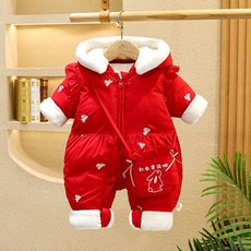 新生嬰兒拜年服 女寶寶外套 加絨加厚 冬季外出服 保暖加厚紅色喜慶過年棉襖 過年收紅包拜年服 紅色裝