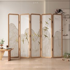 자수병풍 책가도 우드 5칸 3개세트 가로135cm 침실 소나무 호두 접이식, 회색, 1개