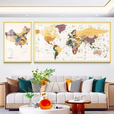 (M1H1) 세계지도 여행 마그넷보드 추억보관 A모델 50x100cm, 알루미늄 프레임 크리스탈 자기 유리 표면, 스타일 B 중국 영국 세계 지도