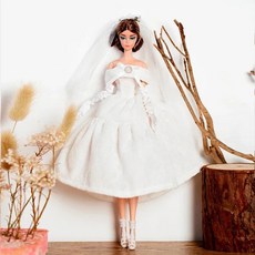 고귀한 수제 웨딩 드레스 인형 의상 흰색 가운, 1개, 9. dress and headwear44