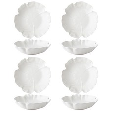MorningSea 유럽 화이트 꽃잎 접시 예쁜 파스타접시 샐러드 접시 20CM 500ML, 4개