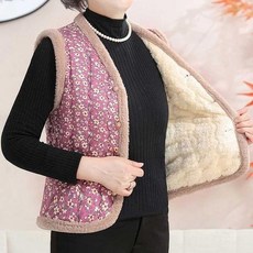 [JHQSZSC4_51IB]꽃무늬 털조끼 김장조끼 겨울 효도선물, 5XL(77-88), 레드