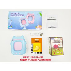 早教機爆款Flash Cards兒童益智語音卡片機英文閃存卡學習機, 豎貓咪【112卡224單詞】純英文(藍色):1個