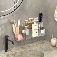 욕실 벽걸이형 부착식 수있어 다기능수납함 수납선반, 1개, 투명