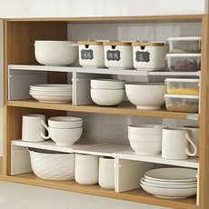 홈비 딱맞게 넓이조절 상부장 그릇 접시 정리대 선반, 화이트, 1개