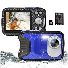 YEEIN 4.9M(16피트) 수중 카메라 30MP 방수 카메라 청소년 (블 18X 여아 수영 포인트 스노클링 남아 32G 카드 및 슛 충전식 배터리 휴가용 앤 디지털