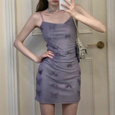 퍼플 셔링 나시 원피스 여름 휴가룩 롱 숏 2size 나비 탑 드레스