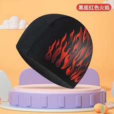 男士布泳帽 防水舒適游泳帽 成人印花大號溫泉布帽 男女通用不勒頭, 紅色火焰, 1個