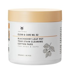 Amo Petric 黑莓葉寵物淚痕清潔棉片 適用於狗貓 80片, 1個