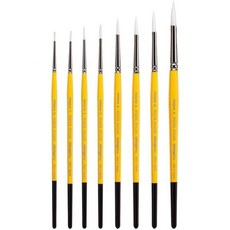 KINGART 프리미엄 8대. 골드 그립 7950 시리즈 원형 아티스트 브러시 세트 페이스 페인팅 패브릭 세라믹 짧은 핸들용 화이트 나일론 합성 헤어 8가지 사이즈 0 1 2, 6, White