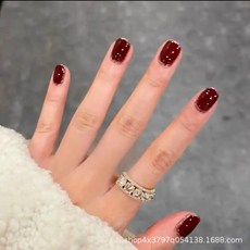 DFMEI 新年秋冬款酒紅粉透甜美ins風穿戴甲美甲輕奢可拆卸穿戴式甲片高, 1組, 紅寶銀圈:膠水款【包含膠水1瓶】