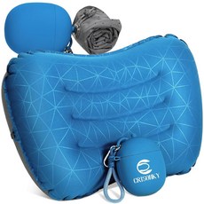 비행기용 2-in-1 실리콘 에어 펌프 보관 가방 u2013 초경량 여행용 베개 요추 지지대 듀얼 밸브 이지 팽창 압축 가능한 인체공학적(회색) 크리슨키 캠핑 풍선 베개, Navy Blue