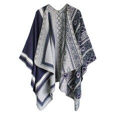 Urban CoCo 판초 망토 여성용 컬러 블록 숄 랩 앞쪽 트임 시리즈 1-카키 One Size 142297, 시리즈 27-네이비 블루