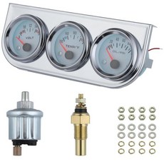 비닐 52mm 2인치 3-in-1 자동차 계기판 키트 미터기 전압계 수온계 오일 압력계 자동차용 계기 세트 승용차 SUV 트럭 차량 오토바이 트랙터용, Grey