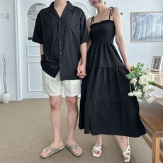 남녀 셔츠 여름 반팔 원피스 민소매 블랙 스냅 커플룩