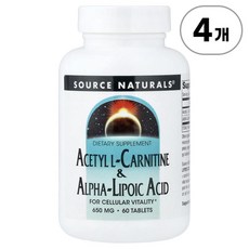 Source Naturals Acetyl L-Carnitine & Alpha-Lipoic Acid 소스내추럴스 아세틸 L-카르니틴 & 알파-리포익 산 650mg 타블렛, 4개, 60정