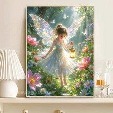 보석십자수 액자형 예쁜 숲속 귀여운 나비 요정 소녀 인물 비즈 액자 포함 세트, 1개, 42x57cm