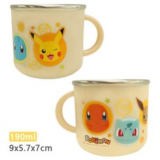 韓國正版 POKEMON 皮卡丘精靈寶可夢不鏽鋼學習筷餐盤組，兒童餐具，左右手適用，可換造型, 1個, 不鏽鋼杯190ml, 黃色
