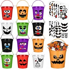 Roowest 12피스 10.5cm4.1인치 소형 금속 버킷 할로윈 스티커 세트 미니 컬러 통 틴 아연 도금 용기 다육 식물 꽃 교실 공예 파티 선물 정원 홈 데코 15