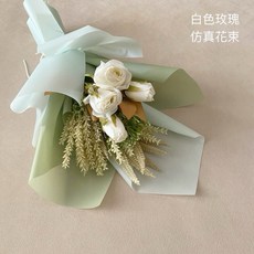 GREEN AND SEA 韓系絹布花束, 韓系白色玫瑰絹布花束